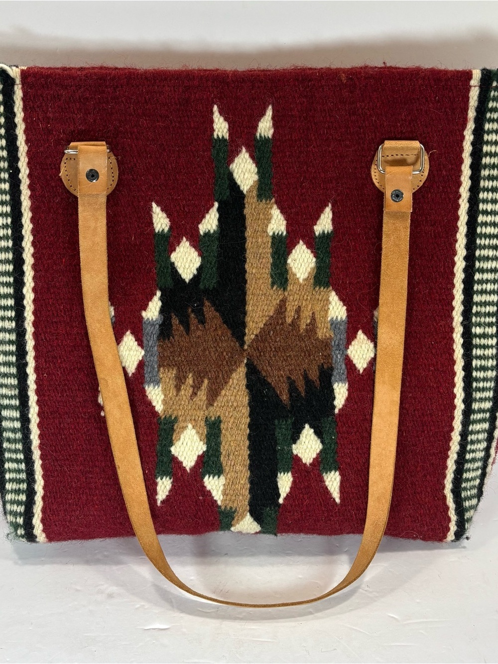 EL PASO SADDLE BLANKET CO Wool Aztec Southwest Zip Closure Large Tote Bag EUC